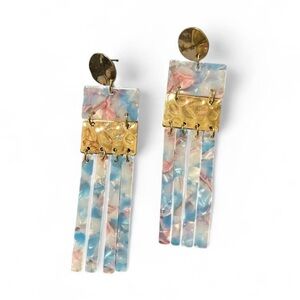 Serena Gold/Blue/Pink Dangle Earrings Detail Designed in the USA